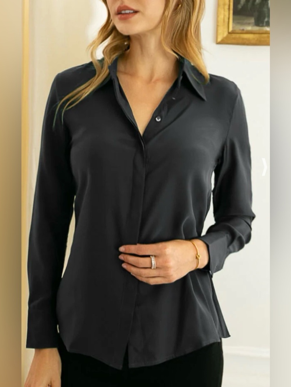 Ravella Classic Black Button-Up Silk Blouse